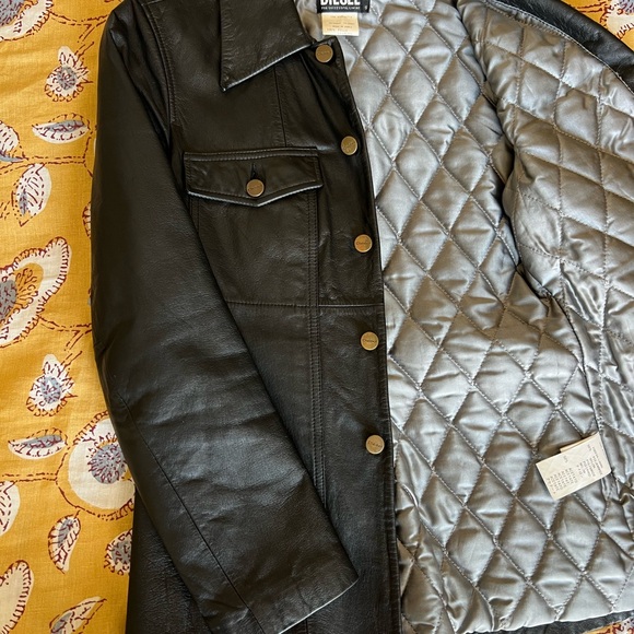 DIESEL Fab Y2K Leather Jacket Buttons Quilted Lining Vintage Size Small - Picture 7 of 14